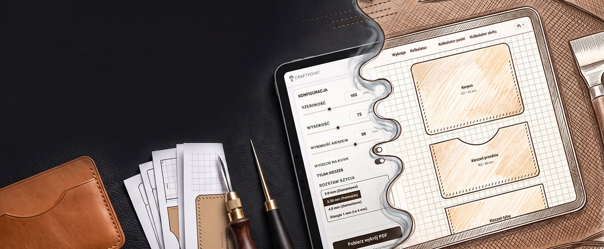Configurador de patrones de marroquinería CraftPoint en una tableta – proyecto de cartera