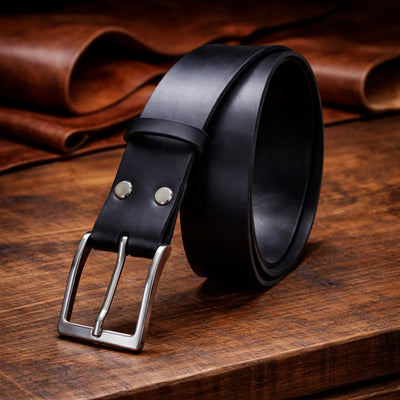 Cinturón de piel natural para hombre - negro – CraftPoint