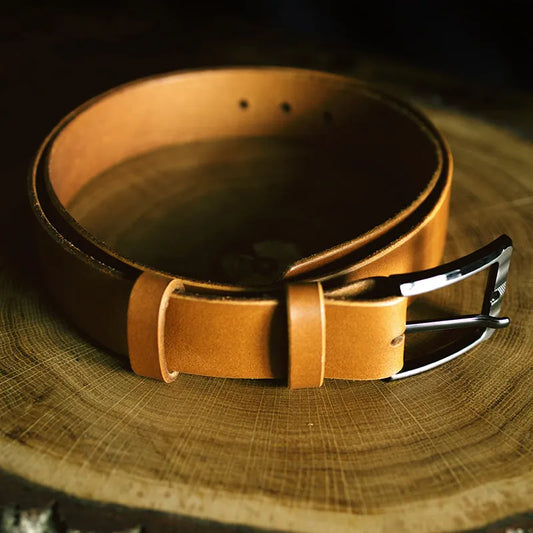 Męski pasek do spodni ze skóry naturalnej - koniakowy – CraftPoint